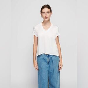 Nation June V Neck Satin Top in White - Size Medium